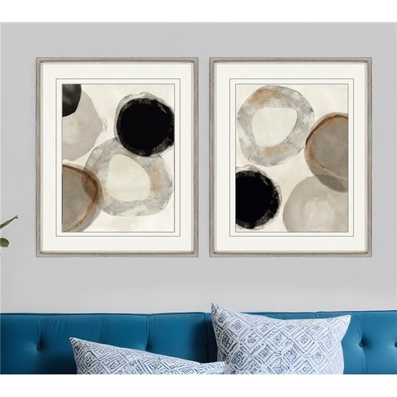 HomeRoots 527008 Beige Rings Silver Framed Print Wall Art, Set of 2