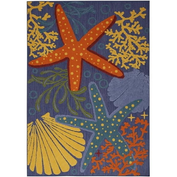 HomeRoots 527627 6 x 9 ft. Starfish Power Loom Rectangle Area Rug, Blue & Orange