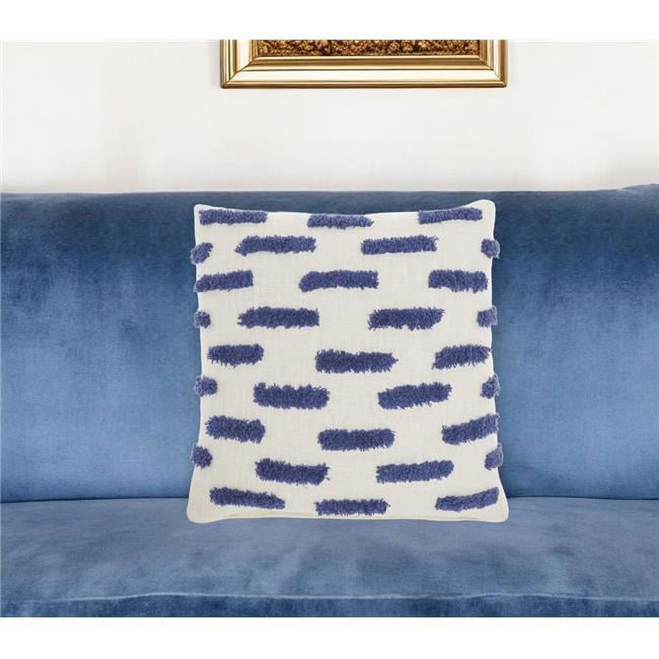 18" Blue and White Geometric Cotton Square Throw Pillow