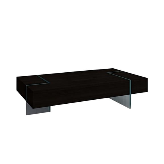 HomeRoots 554300 53 in. Black & Clear Wood & Glass Sled Coffee Table