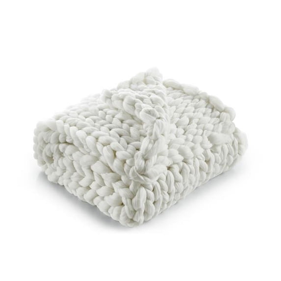HomeRoots 531282 0.5 x 40 x 60 in. Cream Knitted Polyester Solid Color Throw Blanket