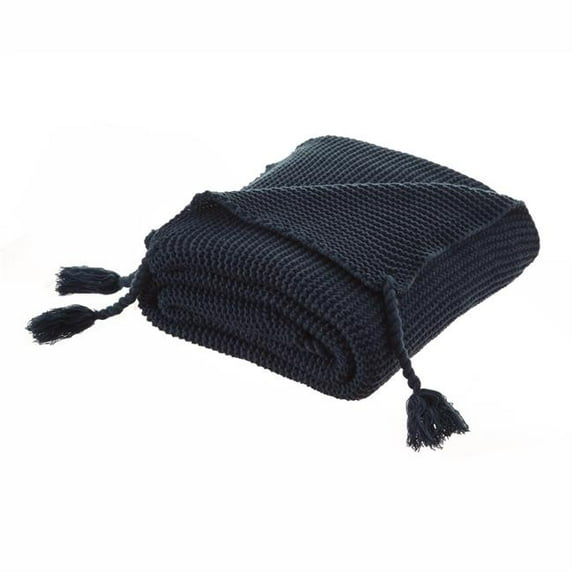 HomeRoots 531373 0.5 x 50 x 60 in. Navy Blue Knitted Acrylic Solid Color Throw Blanket