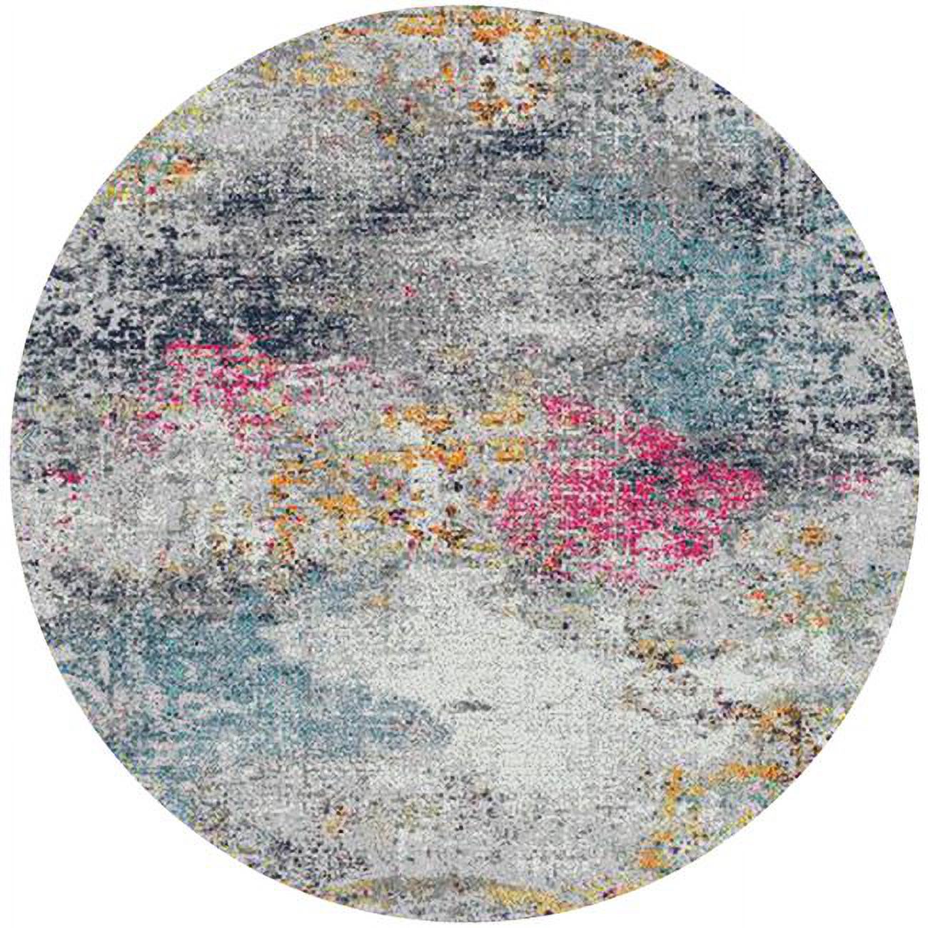 Round Loop Rug HomeRoots 531588 7 ft. Round Abstract Power Loom Round Rug, Blue & Pink ...