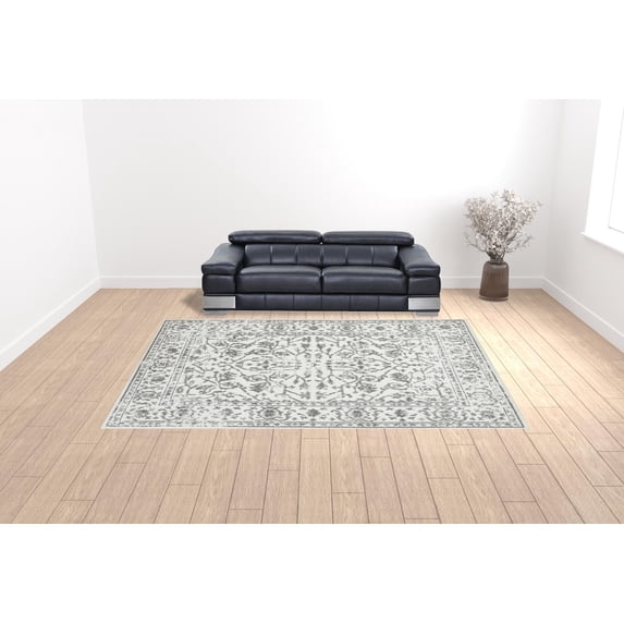 HomeRoots 531754 10 x 14 ft. Floral Power Loom Area Rug with Fringe, Light Gray