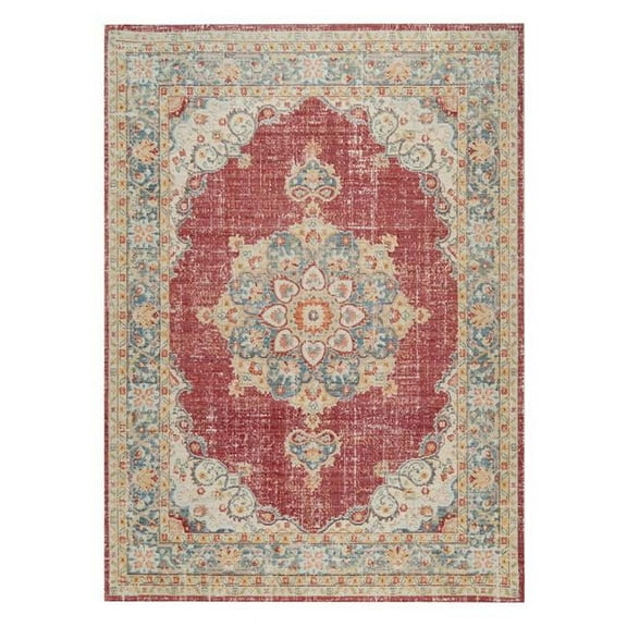 HomeRoots 532010 9 x 13 ft. Red Medallion Power Loom Rectangle Area Rug