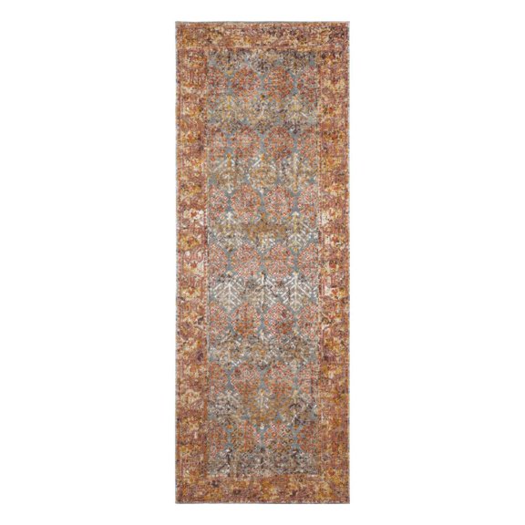 HomeRoots 532064 7 ft. Teal Southwestern Power Loom Runner Rug with Fringe