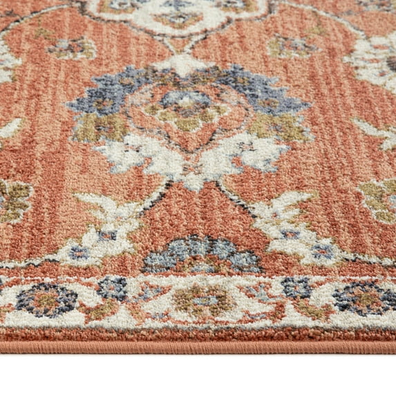 HomeRoots 532162 6 x 9 ft. Orange Floral Power Loom Rectangle Area Rug
