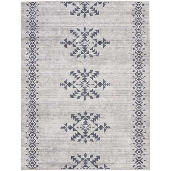 HomeRoots 533049 9 x 12 ft. Gray & Ivory Geometric Power Loomed Washable Rectangle Area Rug