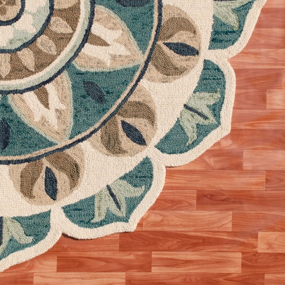 HomeRoots 533605 4 ft. Blue Wool Floral Hand Tufted Round Area Rug