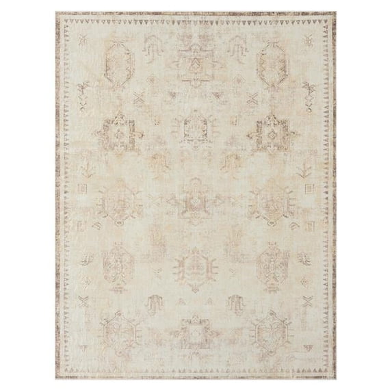 HomeRoots 534014 8 x 10 ft. Abstract Washable Non Skid Rectangle Area Rug, Beige