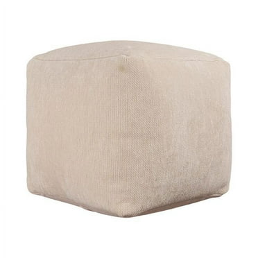 HomeRoots 534104 18 in. Ivory Chenille Cube Pouf Ottoman