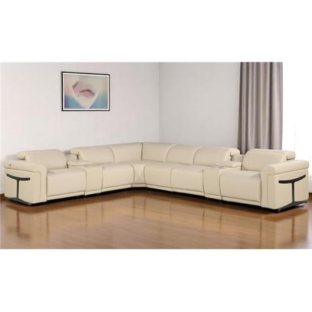 HomeRoots 534851 Beige Italian Leather Modular L Shaped 8 Piece Corner Sectional with Console