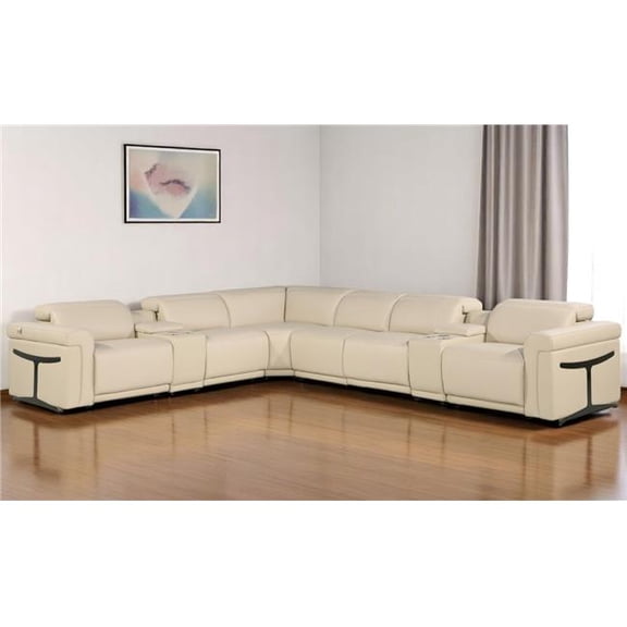 HomeRoots 534851 Beige Italian Leather Modular L Shaped 8 Piece Corner Sectional with Console