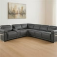 thumbnail image 1 of HomeRoots 534866 Gray Italian Leather Modular L Shaped 7 Piece Corner Sectional with Console, 1 of 1