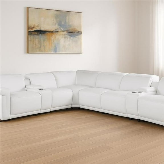 HomeRoots 534880 White Italian Leather Modular L Shaped 8 Piece Corner Sectional with Console