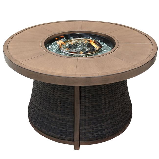 HomeRoots 535139 42 in. 50000 BTU Brown Aluminum Natural Gas Round Fire Pit Table with Cover