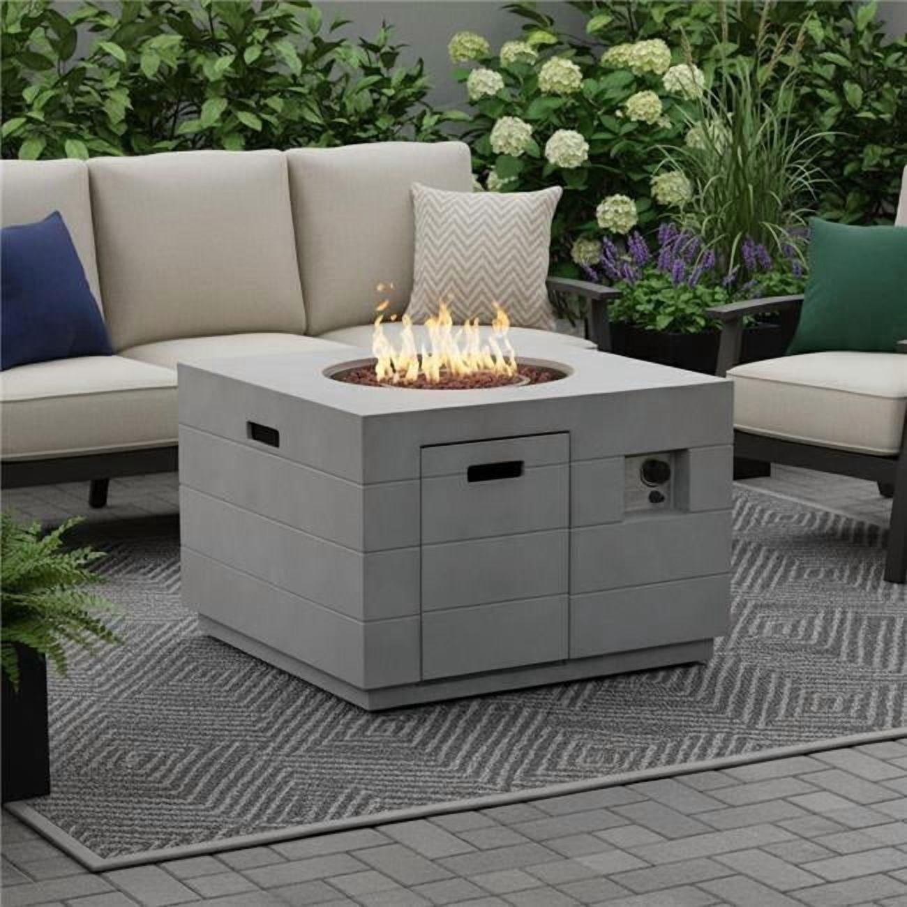HomeRoots 535174 35 in. 50000 BTU Gray Aluminum Natural Gas Square Fire Pit Table with Cover