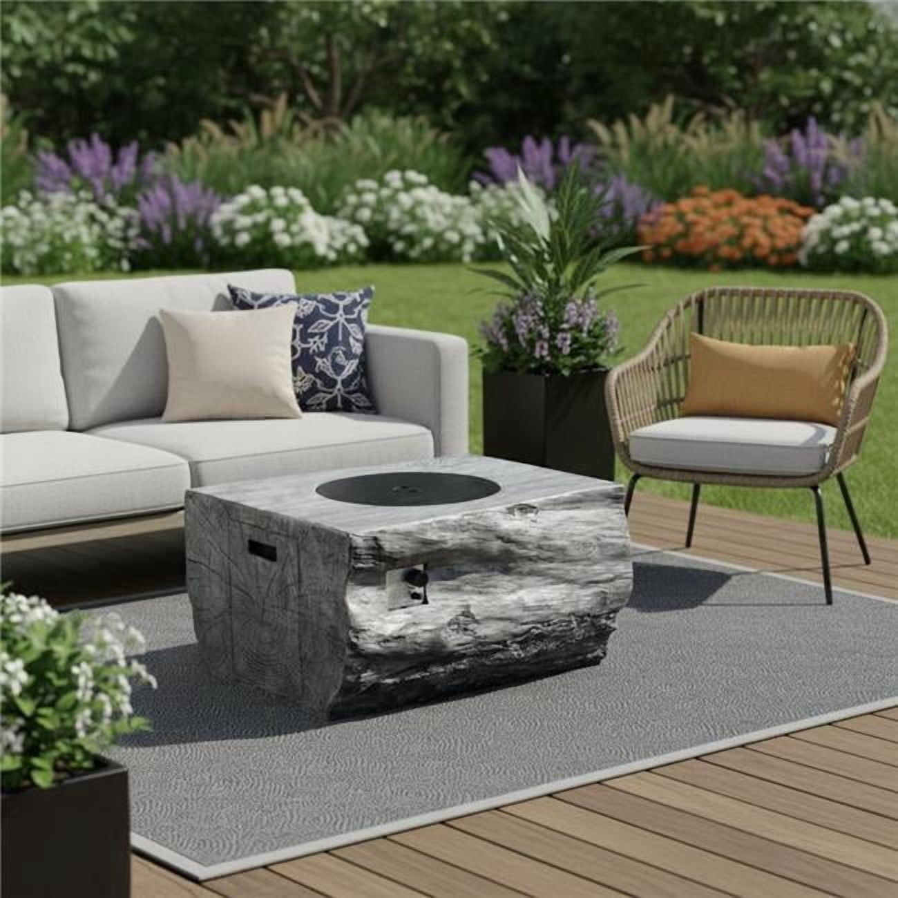 HomeRoots 535177 40 in. 50000 BTU Gray Aluminum Natural Gas Rectangular Fire Pit with Cover