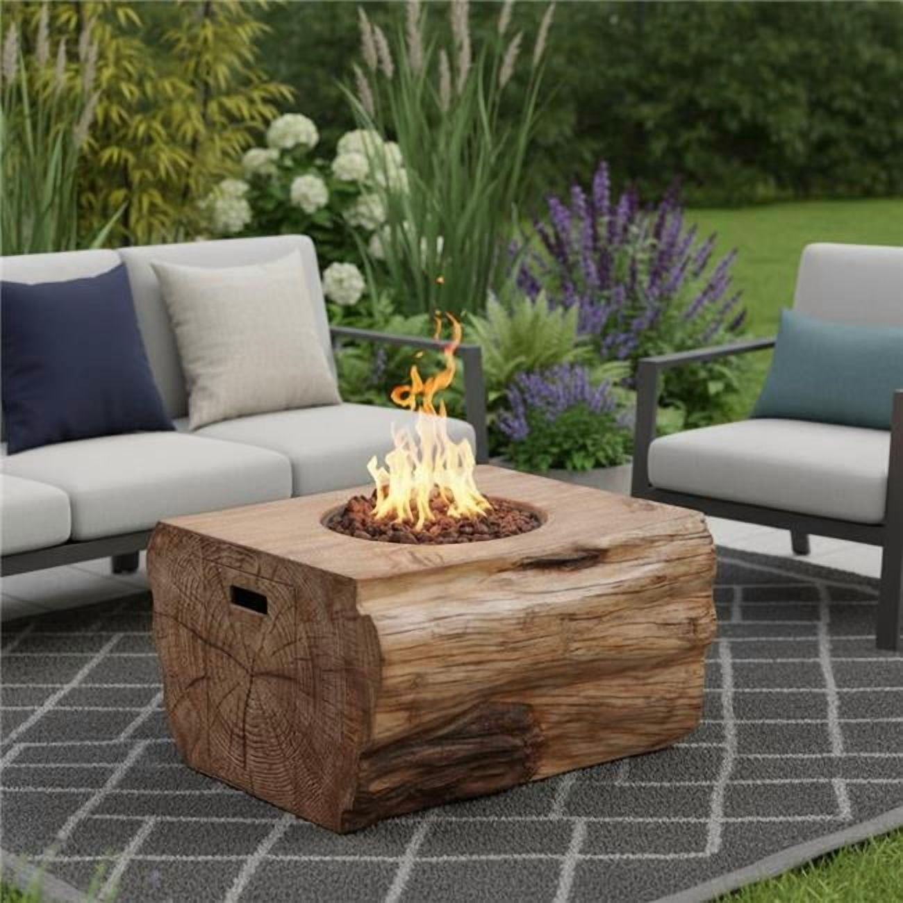 HomeRoots 535178 40 in. 50000 BTU Brown Aluminum Natural Gas Rectangular Fire Pit with Cover