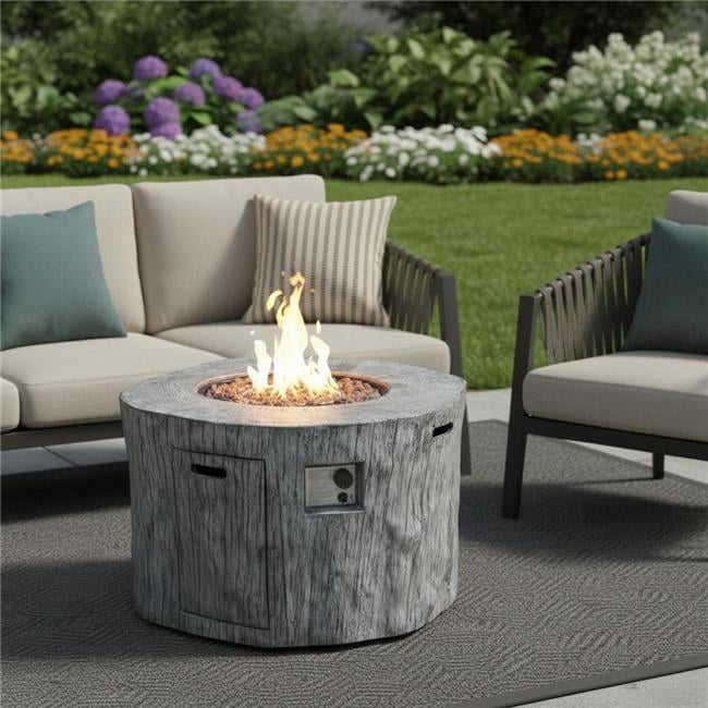 HomeRoots 535189 40 in. 50000 BTU Gray Aluminum Natural Gas Round Fire Pit Table with Cover