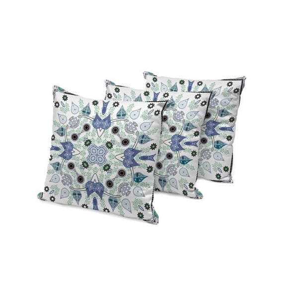 HomeRoots 536268 16 x 16 in. Blue & Off White Blown Seam Paisley Indoor & Outdoor Throw Pillow - Set of 3