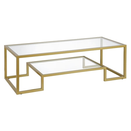 HomeRoots 54" Gold Glass And Steel Coffee Table With Shelf
