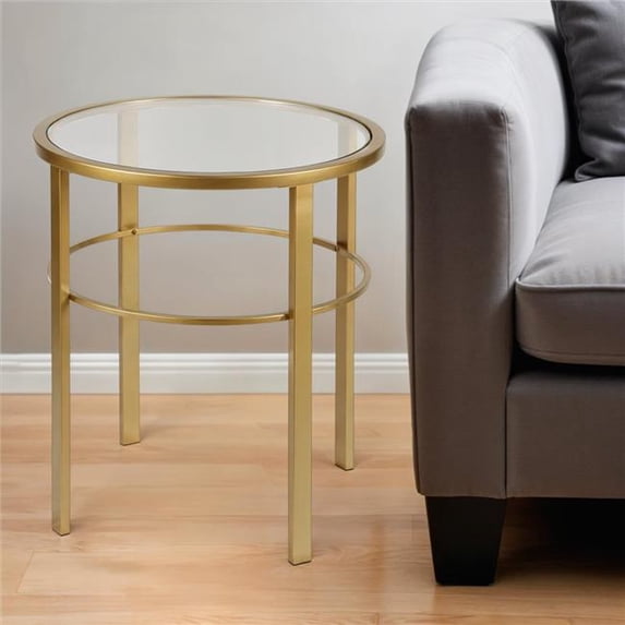 HomeRoots 543816 22 in. Brass & Clear Glass & Steel Round End Table