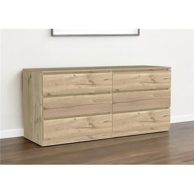 Natural Wood 60.5" Six Drawer Double Dresser