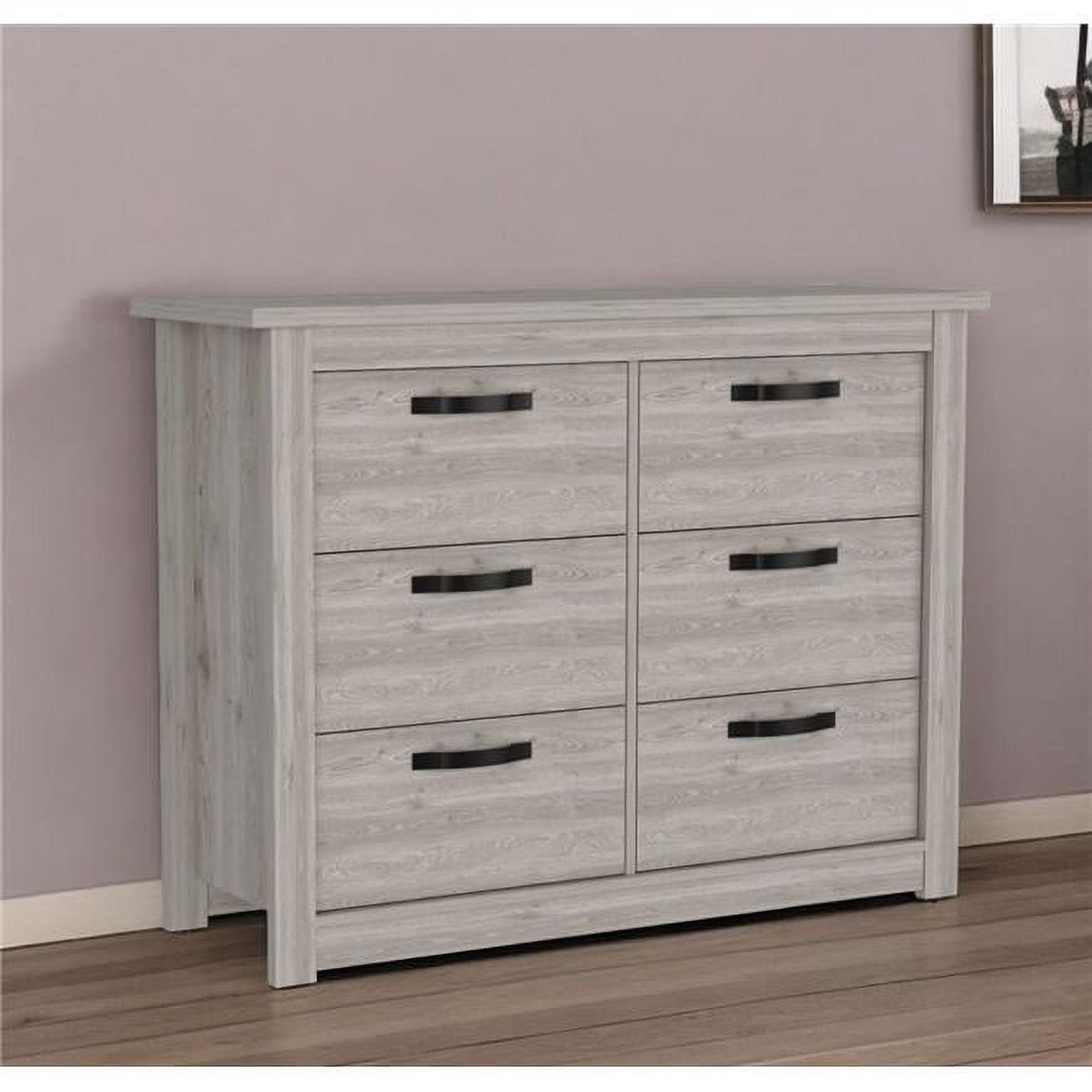Light Gray Particle Board Double Dresser with Roller Glides