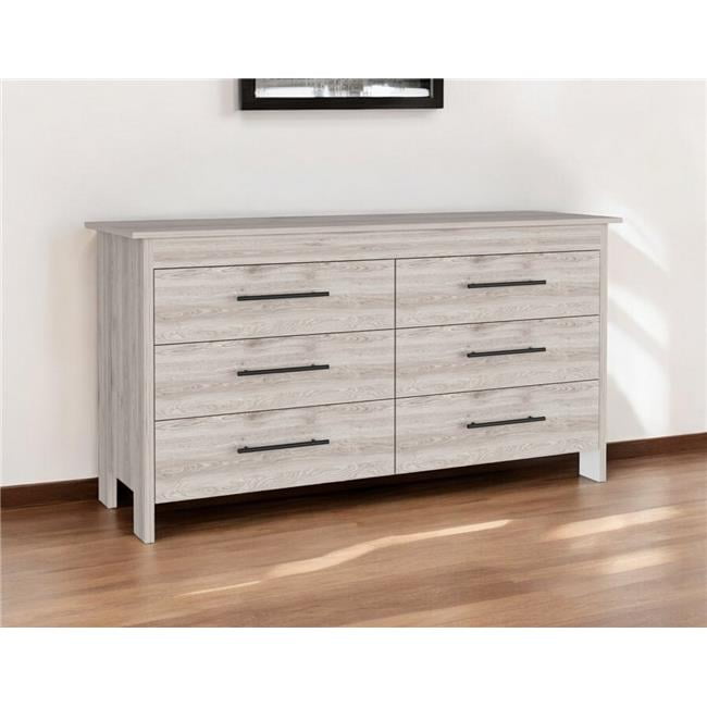 Gray Particle Board Double Dresser with Metal Handles