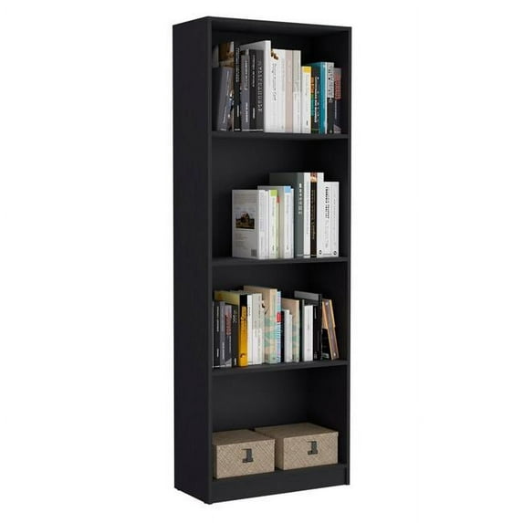 HomeRoots 546356 71 in. Four Tier Bookcase with Two Doors, Black