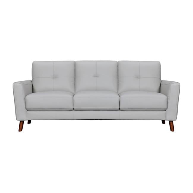 82-Inch Light Slate Gray Tufted Leather Sofa with Brown Legs