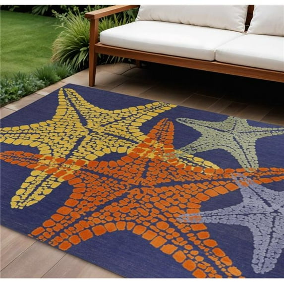 HomeRoots 546875 8 x 11 ft. Blue Yellow & Orange Starfish Indoor & Outdoor Rectangle Area Rug