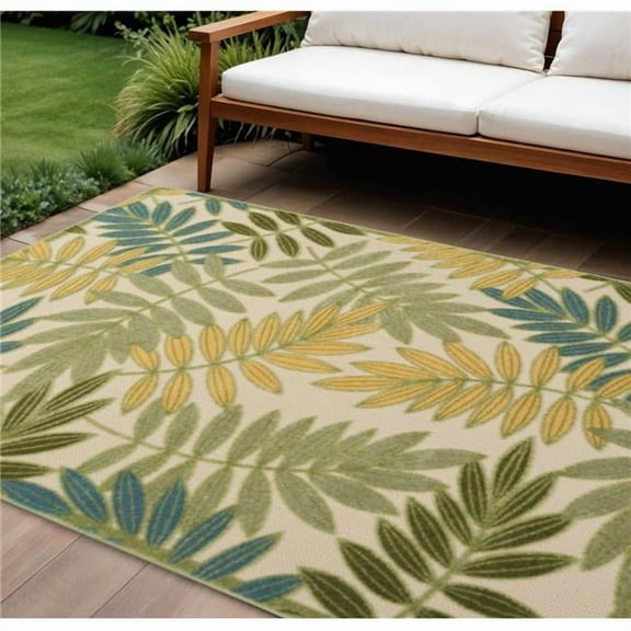 HomeRoots 548072 6 x 9 ft. Green Yellow & Blue Palm Leaf Indoor & Outdoor Rectangle Area Rug