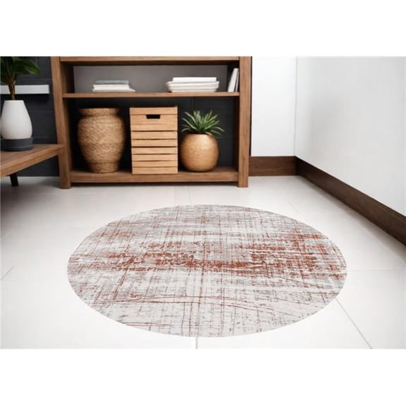 HomeRoots 548578 5 ft. Gray & Yellow Round Abstract Non Skid Machine Woven Area Rug