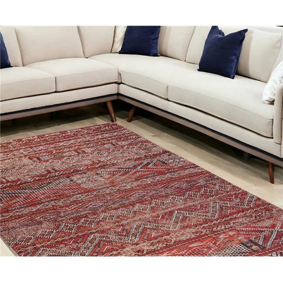 HomeRoots 548608 6 x 8 ft. Red & Gray Oriental Non Skid Rectangle Machine Woven Area Rug