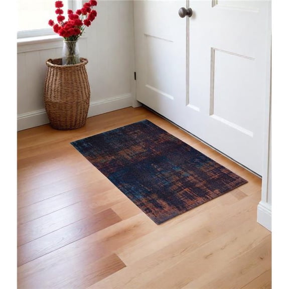 HomeRoots 548729 3 x 5 ft. Blue & Brown Abstract Non Skid Rectangle Machine Woven Area Rug