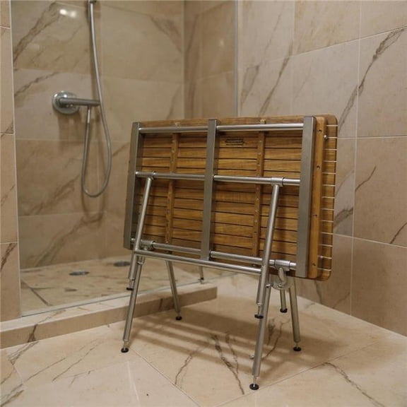 HomeRoots 549366 18 x 40 in. Brown Teak Rectangular Shower Bench