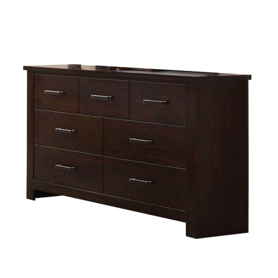 HomeRoots 490464 55 in. Mahogany Seven Drawer Double Dresser