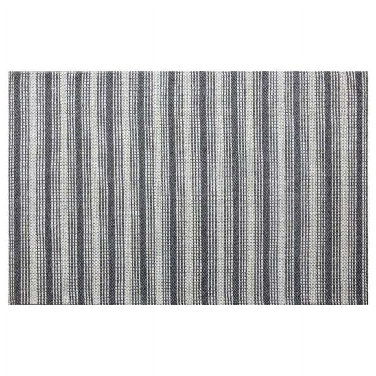 Gray and Off-White Wool Striped Handmade Rectangular Area Rug