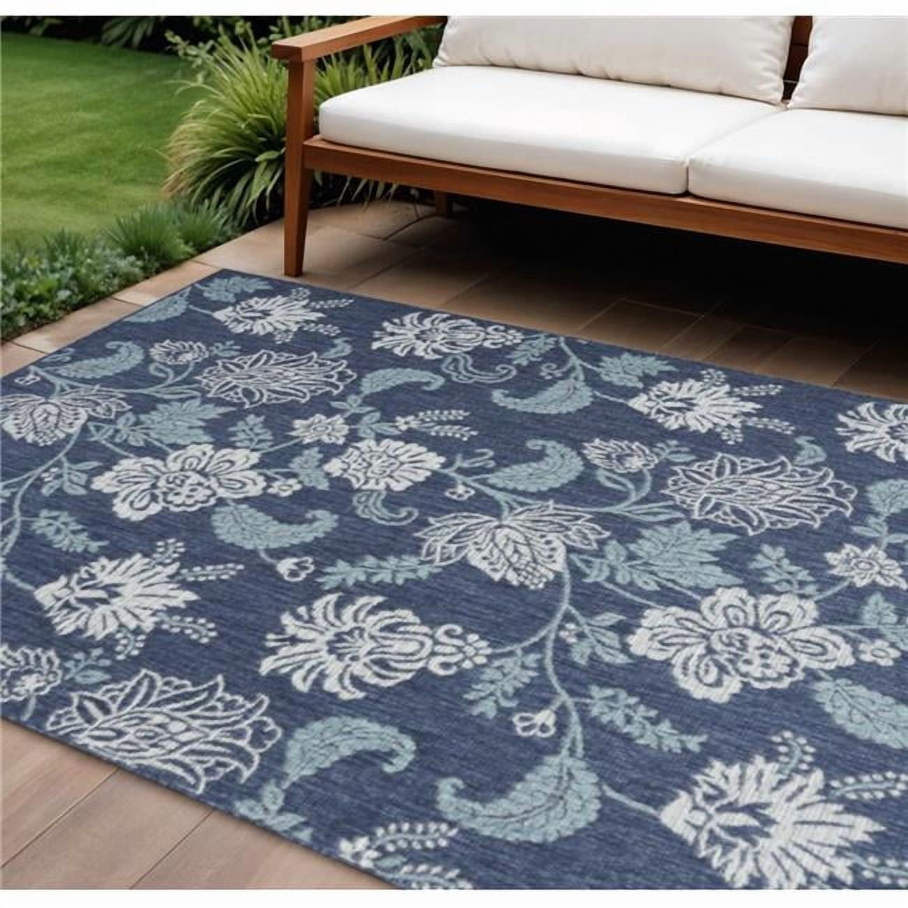 HomeRoots 550240 8 x 10 ft. Navy Blue Sky Blue & Ivory Floral Indoor & Outdoor Rectangle Area Rug