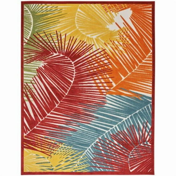 HomeRoots 550358 8 x 10 ft. Orange Yellow Red Blue & Green Palm Leaf Indoor & Outdoor Rectangle Area Rug