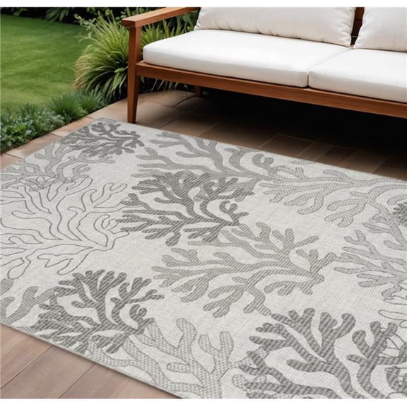 HomeRoots 551447 9 x 12 ft. Gray Black & Ivory Nautical Indoor & Outdoor Rectangle Area Rug