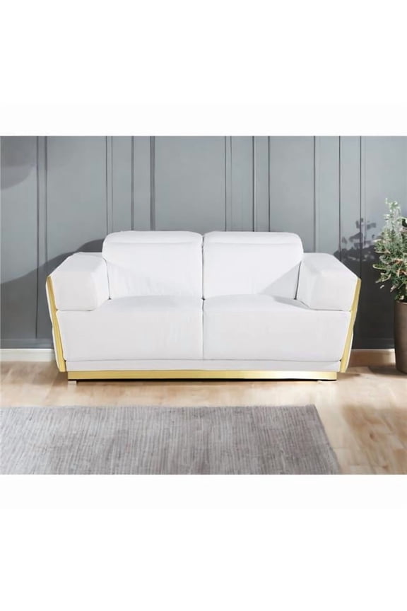 551603 40 x 70 x 43 in. White & Silver Italian Leather Love Seat Sofa