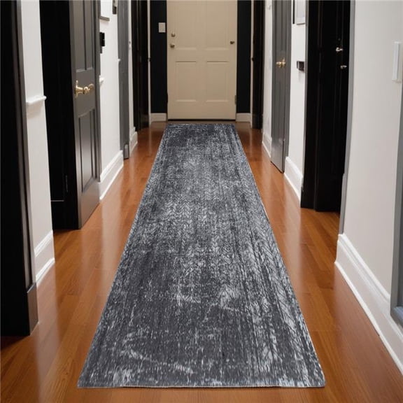 HomeRoots 551682 10 ft. Black & Gray Chevron Non Skid Rectangle Machine Woven Area Rug