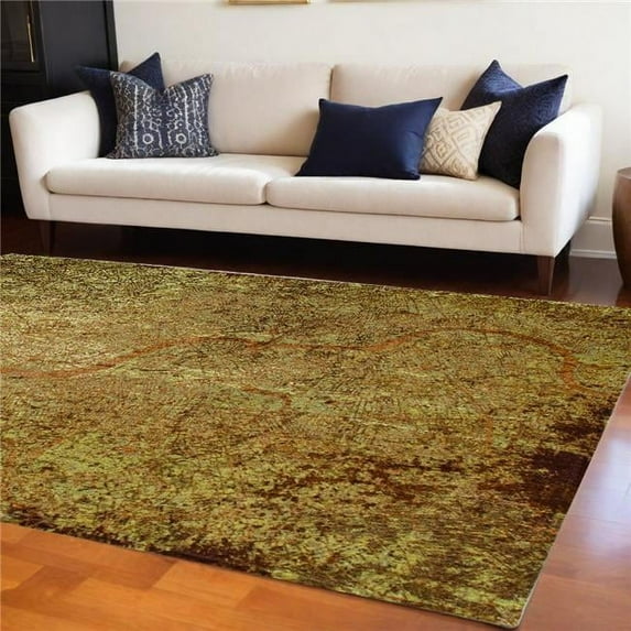 HomeRoots 551770 9 x 13 ft. Green & Brown Abstract Non Skid Rectangle Machine Woven Area Rug