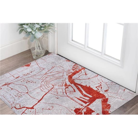 HomeRoots 551779 3 x 5 ft. Red & White Abstract Non Skid Rectangle Machine Woven Area Rug