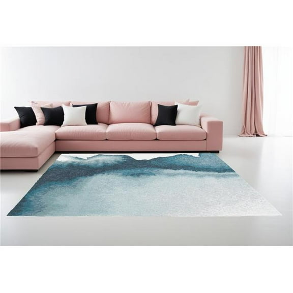 HomeRoots 551814 8 x 11 ft. Blue & Gray Abstract Non Skid Rectangle Machine Woven Area Rug