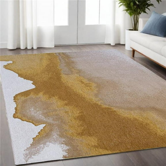 HomeRoots 551819 5 x 7 ft. Gray & Yellow Abstract Non Skid Rectangle Machine Woven Area Rug