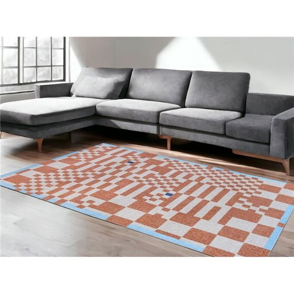 HomeRoots 551858 6 x 8 ft. Blue & Red Geometric Non Skid Rectangle Machine Woven Area Rug